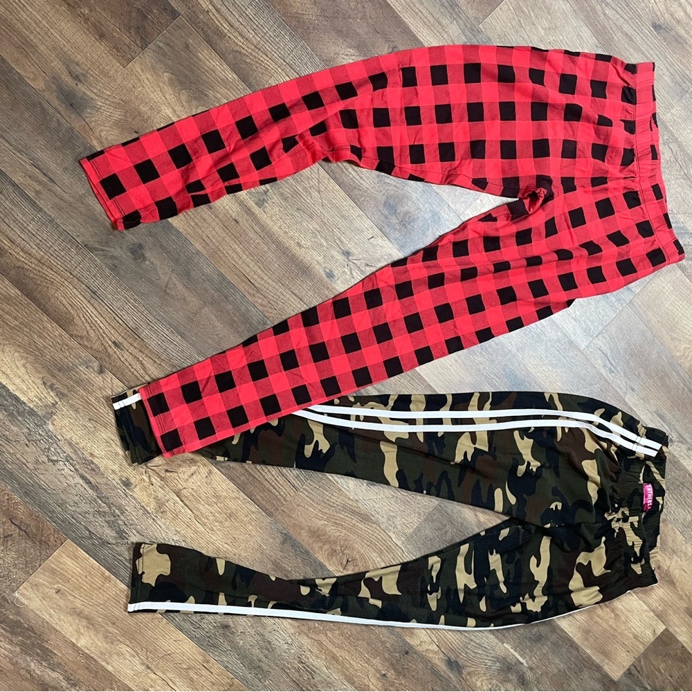 Red Plaid and Camouflage Pants Set